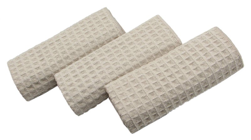 VeraSong Waffle Weave Absorbent Kitchen Dish Towels - Thick Microfiber 16Inch x 24Inch 3 Pack Khaki - Image 3
